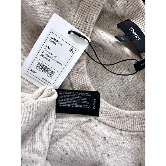 $295 Theory 100% Cashmere Sweater Mens XXL Beige Round Neck Long Sleeve New - Picture 6 of 7